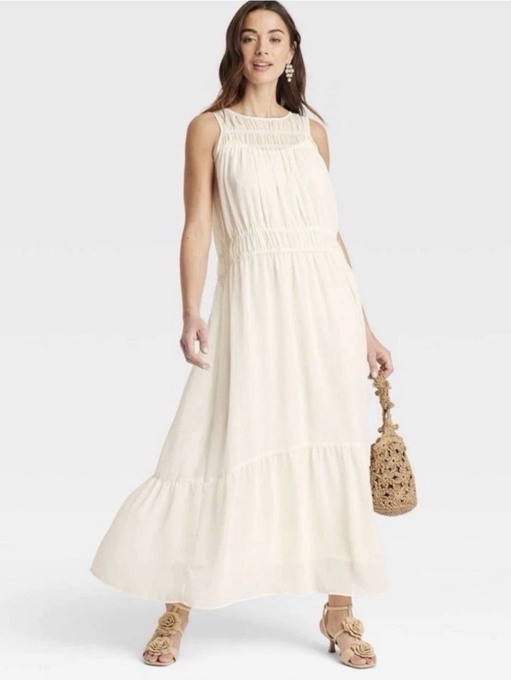 Women’s A New Day Cream Sleeveless Maxi Dress with Smocked Waist
